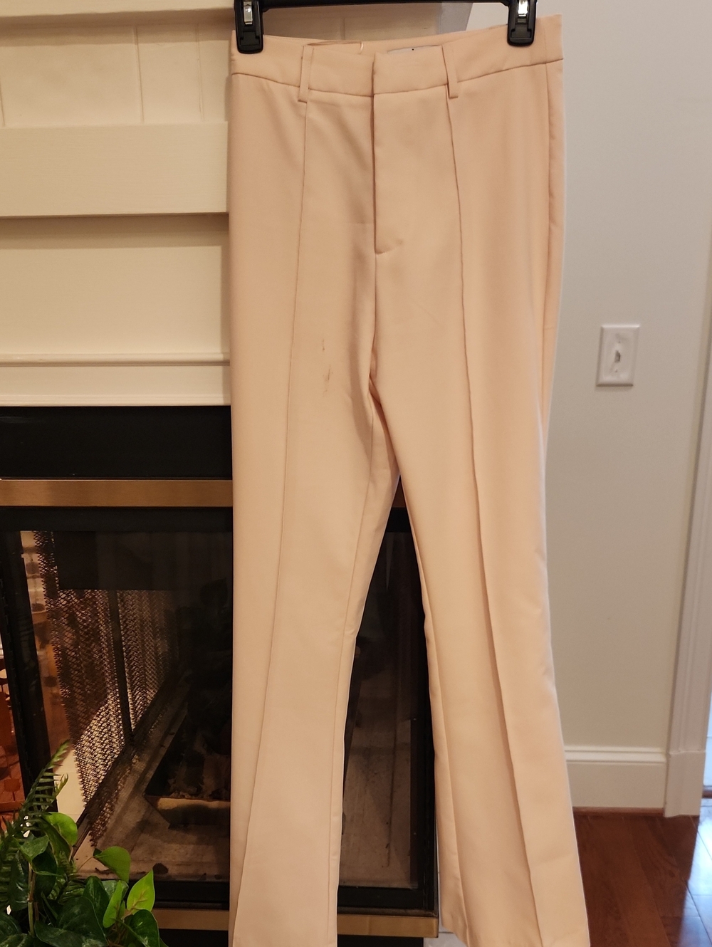 Women's Cream Straight-Leg Dress Pants Long And High Waist